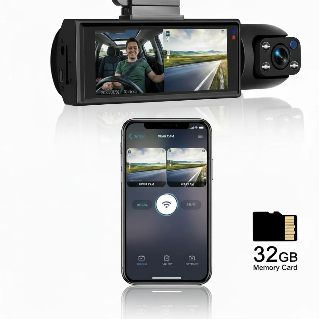 1080P Dual Lens Dash Cam | Front & Rear Night Vision | G-Sensor | 3.16" IPS Display