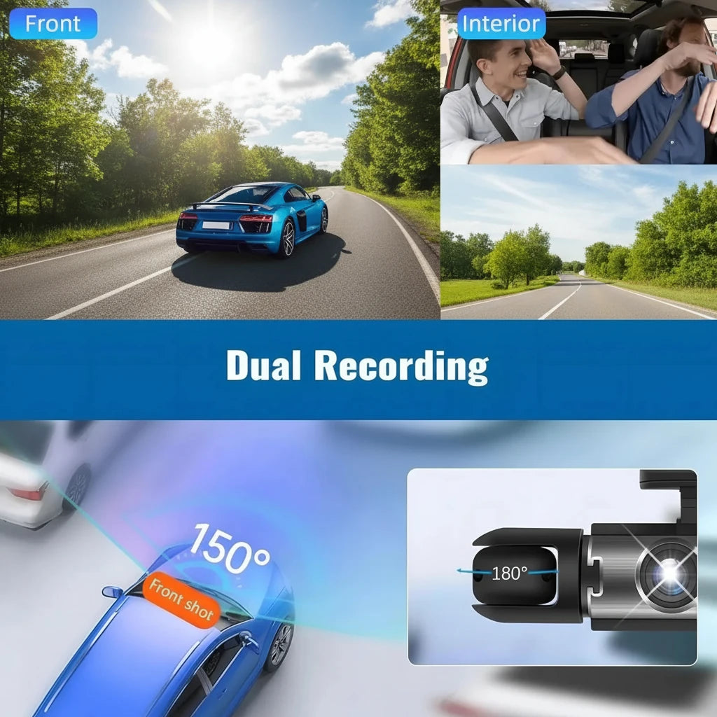 1080P Dual Lens Dash Cam | Front & Rear Night Vision | G-Sensor | 3.16" IPS Display