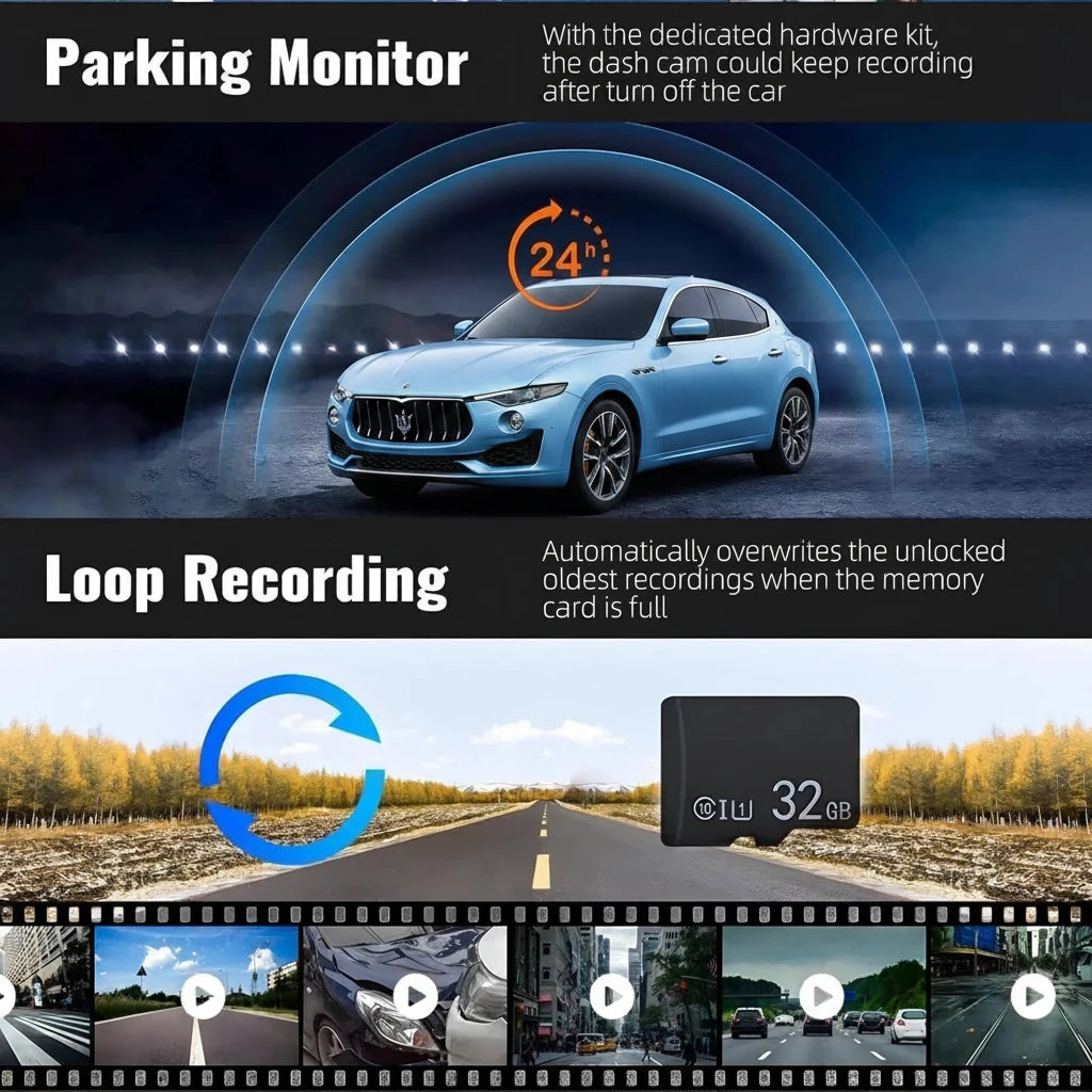 1080P Dual Lens Dash Cam | Front & Rear Night Vision | G-Sensor | 3.16" IPS Display
